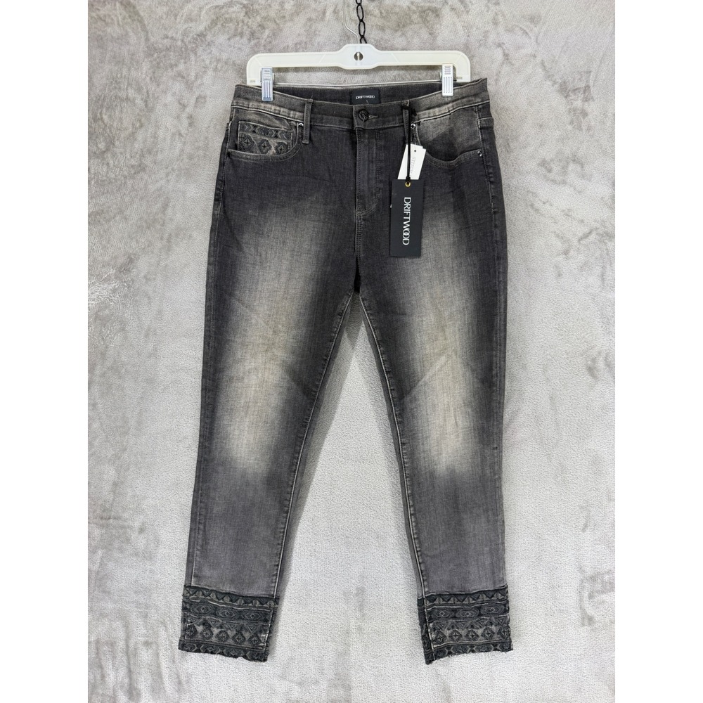 Driftwood Skinny Jean Womens 31 Evalee Embroidered Dark Grey Scissor Cut Hem NEW